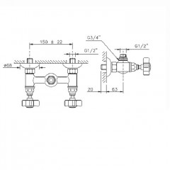 Nicolazzi P.m. Blanc Смеситель для душа на 2 отверстия, вывод сверху 1/2" (без шланга и лейки), ручки белая керамика, цвет: бронза