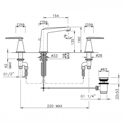 Nicolazzi Vincent Смеситель для раковины на 3 отверстия, излив: 154мм, цвет: хром