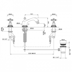 Nicolazzi Impero Смеситель для биде на 3 отверствия с донным клапаном, излив: 131 мм, цвет: хром