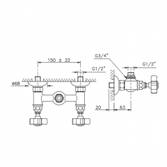 Nicolazzi Dames Anglaises Смеситель для душа с 2мя ручками, вывод сверху 1/2, цвет: хром