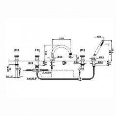 Nicolazzi Arena Смеситель на борт ванны на 5 отверствий, излив: 218 мм, цвет: хром