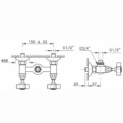 Nicolazzi P.m. Blanc Смеситель для душа на 2 отверстия, вывод сверху 1/2" (без шланга и лейки), ручки белая керамика, цвет: бронза