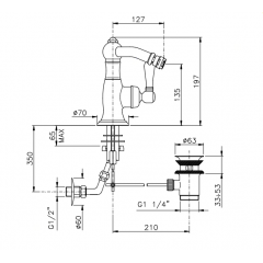 Nicolazzi P.m. Blanc Смеситель для биде, на 1 отв, с донным клапаном, излив: 127 мм, ручки белая керамика, цвет: тёмная бронза