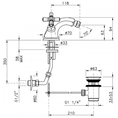 Nicolazzi Teide Four Смеситель для биде с донным клапаном, излив: 118 мм, цвет: хром