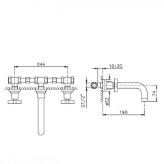 Nicolazzi M.Croce Смеситель для раковины на 3 отверстия, настенный, с внутр. частью, цвет: хром