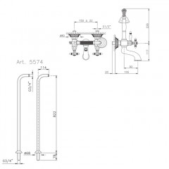 Nicolazzi Impero Смеситель для ванны с 2мя ручками, с переключателем ванна/душ, цвет: золото