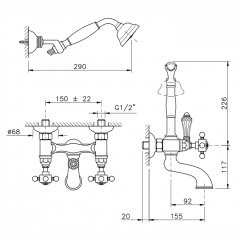 Nicolazzi Half Dome Crystal Смеситель для ванны с душем duplex настенный на 2 отверстия, излив: 155 мм, цвет: хром