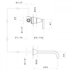 Nicolazzi Flag Смеситель однорычажный встроенный для раковины на 2 отв, хром