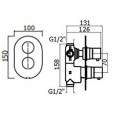 Plumberia Selection IXO Смеситель термостат встраиваемый для душа 3 вых. в к-те со встраив.частью, накл. овальная из нерж.стали, черный матовый