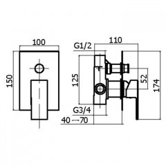 Plumberia Selection TAG Внешняя часть встраиваемого смесителя на 2 вых., накладка прямоуг. 100х150мм, хром