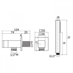 Plumberia Selection Комплект руч.душа, водорозетка с запорным клапан. и держателем, душ квадр. латунь 1 реж антикальц., шланг PVC 1500мм, хром