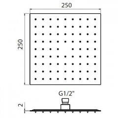 Plumberia Selection Верх. душ 250X250 из нерж.стали,встроенный клапан безопасности, поворот.крепление, антикальций, 2мм, черн.матов.