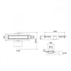 Plumberia Selection Трап душевой PS MODULAR 4x100 2устор. накладка из нерж.стали, комбинир.затвор с горизонт. выпуск Ду 50мм,40л/мин, браш.нерж.сталь