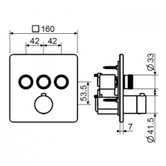 Plumberia Selection PSBOX Внешняя часть встраив. смесителя для душа на 3 вых,для комбин.с PSB003 накладка нерж.сталь 160x160мм, хром