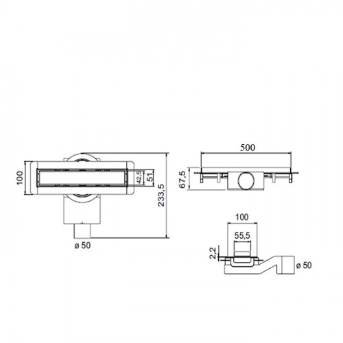 Plumberia Selection Трап душевой PS MODULAR 4x50 2устор. накладка из нерж.стали, комбинир.затвор с горизонт. Выпуском Ду 50мм,40л/мин, браш.нерж.сталь