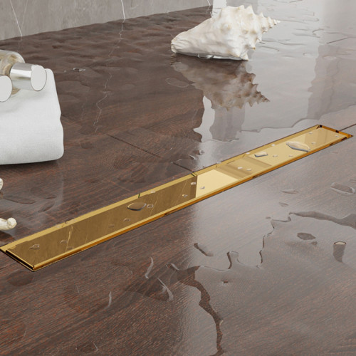Plumberia Selection Трап душевой PS LINEAR 6x80 2устор. накладка из нерж.стали, комбинир.затвор с горизонт. Выпуском Ду 50мм,40л/мин, золото 24К