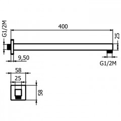 Plumberia Selection Настенное крепление верх. душа 400мм из нерж.стали, черный матовый