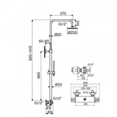 Plumberia Selection IXO Душевая колонна телескоп. терм., поворотная, верх.душ из нерж.стали 250мм,руч.душ 1 режим., шланг 150мм,бел.матов.