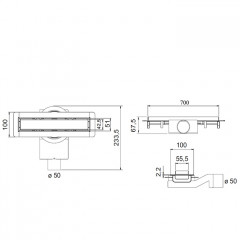 Plumberia Selection Трап душевой PS MODULAR 4x70 2устор. накладка из нерж.стали, комбинир.затвор с горизонт. Выпуском Ду 50мм,40л/мин, золото 24К