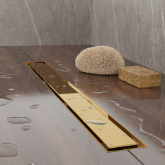 Plumberia Selection Трап душевой PS MODULAR 4x70 2устор. накладка из нерж.стали, комбинир.затвор с горизонт. Выпуском Ду 50мм,40л/мин, золото 24К
