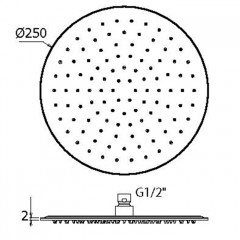 Plumberia Selection Верх. душ d.250 из нерж.стали,встроенный клапан безопасности, поворот.крепление, антикальций, 2мм, золото