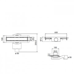 Plumberia Selection Трап душевой PS MODULAR 4x60 2устор. накладка из нерж.стали, комбинир.затвор с горизонт. Выпуском Ду 50мм,40л/мин, черн.матов.
