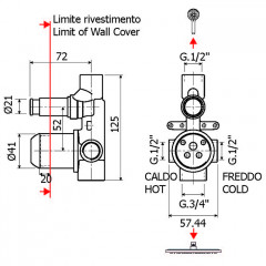 Plumberia Selection IXO Внутренняя часть встраиваемого смесителя для душа на 2 вых.с кнопочн. девиатором, диам.35мм, браш.хром