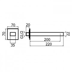 Plumberia Selection TAG Излив для раковины, настенный, длина 220 мм, 35X22, подкл. 1/2' с латунной накладкой 70X70 мм, черн.матов.