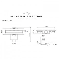 Plumberia Selection Трап душевой PS MODULAR 4x120 2устор. накладка из нерж.стали, комбинир.затвор с горизонт. выпуск Ду 50мм,40л/мин, браш.нерж.сталь