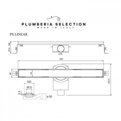 Plumberia Selection Трап душевой PS LINEAR 6x50 2устор. накладка из нерж.стали, комбинир.затвор с горизонт. Выпуском Ду 50мм,40л/мин, браш.нерж.сталь