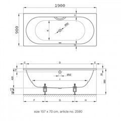 BETTE Starlet Ванна с шумоизоляцией 190х90х42, с самоочищающимся покрытием Glaze Plus и покрытием анти-слип, белая (для удлиненного слива-перелива)