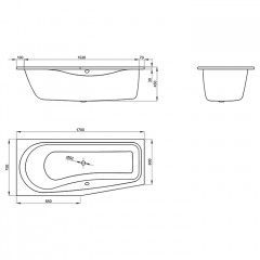 Bette Luna Ванна прямоугольная с шумоизоляцией 170х75х45 см, область ног справа, с покрытием антислип, BetteGlasur® Plus, цвет белый