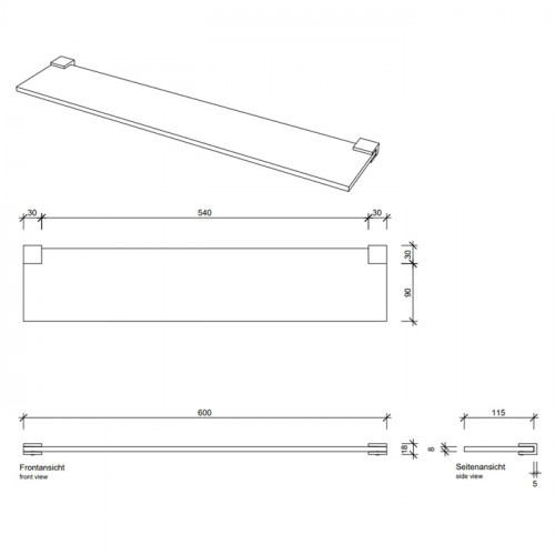 Decor Walther Corner GLA60 Полочка стеклянная 60x12см, цвет: черный матовый