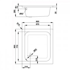BETTE Delta Душевой поддон квадратный 90х80хh2,8 см, D52 мм, покрвтие BetteАнтислип и BetteGlasur® Plus, цвет белый (без шумоизоляции)
