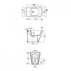 Simas Baden Baden Биде приставное 56х36 см, с 1 отв под смеситель, цвет белый (без креплений к стене F91)