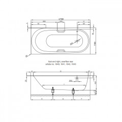 BETTE Comodo Ванна 170х75х45 с шумоизоляцией, область ног ванны справа, перелив сзади (для удлиненного слив-перелива) белая