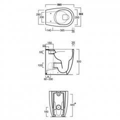 SIMAS Vignoni унитаз напольный приставной безободковый "Rimless" высокий H=50см, 56*36,5см, слив универсальный, цвет: белый