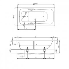 BETTE SET Ванна 180x80x38 , отв-я для перелива спереди, c покрытием BetteGlasur ® Plus цвет белый