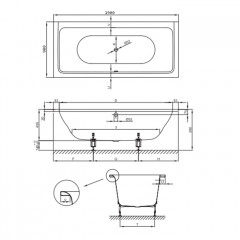 Bette Free Ванна 190х90х45см, с шумоизоляцией, с BetteGlasur ® Plus, цвет белый (для удлиненного слива-перелива)