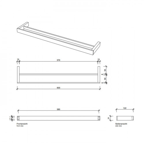 Decor Walther Contract Полотенцедержатель 60см., подвесной, двойной, цвет: хром