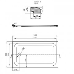BETTEUltra Душевой поддон прямоугольный 1400х800хh35см, D90 мм, антислип,цвет белый