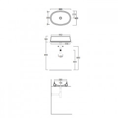 SIMAS SHARP Раковина 600х420 мм., для установки на столешницу, без перелива, без отверстий для смесителя, цвет Moka matt