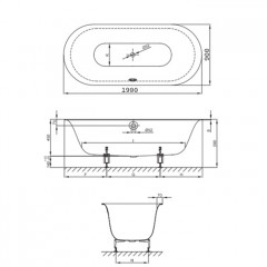 BetteLux Oval Ванна встраиваемая овальная с шумоизоляцией 190x90x45 см, цвет белый (для удлиненного слива-перелива)