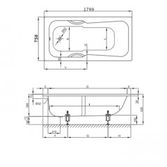 BETTE SET Ванна 170x75x38 , отв-я для перелива спереди, c покрытием BetteGlasur ® Plus цвет белый