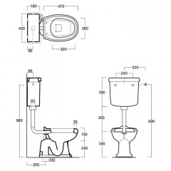SIMAS Arcade Бачок подвесной 43*19.5*39см (для низкой трубы) для унитаза AR801/AR811 c фронтальным отв. для ручки механизма D23 , цвет белый