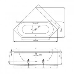 BETTE Starlet Ванна шестиугольная с шумоизоляцией 188х70х42см, с самоочищающимся покрытием Glaze Plus, белая