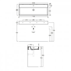 SIMAS AGILE Раковина подвесная 121х46 см, без перелива, без отв. под смеситель,цвет белый матовый