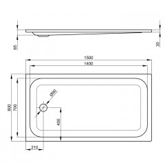 BETTE Душевой поддон прямоугольный 150х80хh65см с отв-м слива d90мм