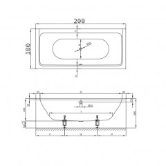 Bette Free Ванна 200х100х45см, с шумоизоляцией, цвет белый (для удлиненного слив-перелива)