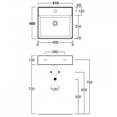 SIMAS AGILE Раковина подвесная 51х46 см, с переливом, с 1 отв под смеситель,цвет черный матовый